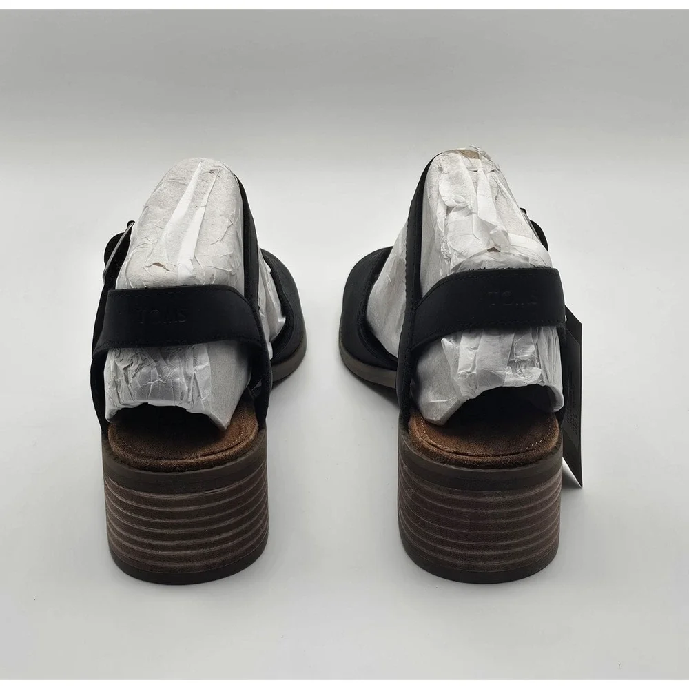 TOMS Jaclyn Slingback Heels Womens Size 9 Black Leather Dress Casual
